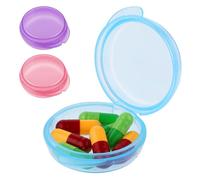 ElevateTech Paquete de 3 pastilleros pequeños, mini pastilleros, organizador diario de píldoras, contenedor de pastillas de viaje, caja de almacenamiento de medicamentos (rosa, morado, azul)