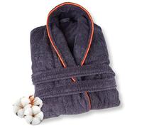 ELEVAVIDA Albornoz de Baño para hombre de Algodón suave - Gris-Naranja L - cómodo, alta absorción, secado rápido - Certificado OEKO-TEX
