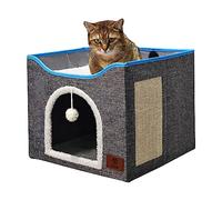 Elevon Camas para Gatos de Interior, casa Plegable para Gatos Adecuada para Todas Las Estaciones, apartamento de Cubo para Gatos con Tabla para rascar y cojín Reversible, Adecuada para Mascotas