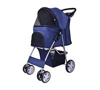 Elevon Cochecito para mascotas, 4 ruedas, multifunción, para perros y gatos, plegable, portátil, de viaje con transportador desmontable, adecuado para perros medianos y pequeños, gatos, azul