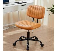 Elevon Silla de escritorio pequeña para computadora de oficina con ruedas y soporte lumbar, cómoda y bonita silla de trabajo de piel sintética, sin brazo, para adultos, estudiantes