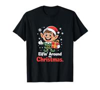 Elf Around Christmas Holiday Snowflakes Familia Xmas Camiseta