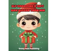 Elf carrying a gift box bigger than him - Funny Christmas Coloring Book for Kids & Adults