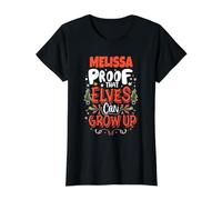Elf Melissa Dice Divertido Nombre de Melissa de Navidad Personalizado Camiseta gráfica económica, Mujer, Negro, S