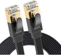 Elfcam® - 1m Cable Ethernet Cat 8, Cable De Red Plano con Conector Rj45 LAN Cable Blindaje 40Gbps 2000MHz SFTP 30AWG, Negro,1 Metro