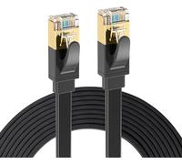 Elfcam® - 20m CAT7 Cable de Red Ethernet, Cable Plano Cat 7 STP 100% Cobre 32AWG, Cable Ethernet Network LAN 10G/s con Conector RJ45, Color Negro, 20m