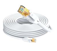 Elfcam® - 20m Cat7 RJ45 Cable de Red Ethernet, LAN/WLAN Cat 7 Par Trenzado Blindado SFTP 100% Cobre, Cable Redondo, Blanco (20M)
