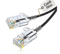 Elfcam® - 3,5m Cable Ethernet Slim Cat 8 Ultra Delgado 32AWG SFTP 40Gbps 2000MHz, Cable LAN/WAN con Conectores RJ45, Negro Redondo
