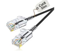 Elfcam® - 30m Cable Ethernet Slim Cat 8 Ultra Delgado 32AWG SFTP 40Gbps 2000MHz, Cable LAN/WAN con Conectores RJ45, Negro Redondo