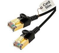 Elfcam® - 8m Cable Ethernet Slim Cat 8 Ultra Delgado 32AWG SFTP 40Gbps 2000MHz, Cable LAN/WAN con Conectores RJ45, Negro Redondo
