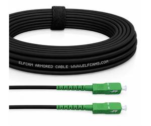 Elfcam® - Cable de fibra óptica de acero apantallado SC/APC a SC/APC monomodo simplex para instalaciones interiores y exteriores, Compatible con Orange, Movistar, Vodafone y Jazztel, (200m)