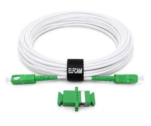 Elfcam® - Cable de Fibra Óptica SC/APC a SC/APC Monomodale Simplex, Entrega con Adaptador para Extensión de Fibra Óptica, Compatible con FTTH Fibra, Blanco (15M)