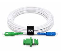 Elfcam - Cable de Fibra Óptica SC/APC a SC/UPC Monomodale Simplex, Entrega con Adaptador para Extensión de Fibra Óptica, Blanco (30M)