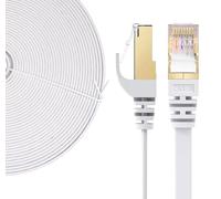 Elfcam® - Cable de Red Ethernet RJ45 de 1,5m, Cat 7 STP 100% Cobre, Cable Plano, 32 AWG, Blanco (1,5M)