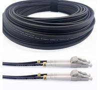 Elfcam® - Cables de Fibra Óptica Blindados LC/UPC a LC/UPC OM3 Multimodo Duplex 50/125um LSZH, para Instalaciones en Exteriores e Interiores, Negro (25M)