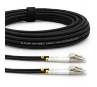 Elfcam® - Cables de Fibra Óptica Blindados LC/UPC a LC/UPC OM3 Multimodo Duplex 50/125um LSZH, para Instalaciones en Exteriores e Interiores, Negro (200M)
