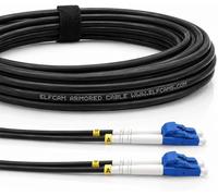 Elfcam® - Cables de Fibra Óptica Blindados LC/UPC a LC/UPC OS2 Monomodale Duplex 9/125um LSZH, para Instalaciones en Exteriores e Interiores, Negro, 200M