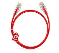 Elfcam - Paquete de 20 Cables Ethernet Cat 6A Rojos, Ultra Slim 10Gbps 28AWG UTP OD3,6mm 500MHz, Cordones de Cobre Puro Cat6a Fin 10G para Centros de Datos, 1M