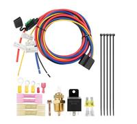 ELFCULB Kit de relé de ventilador eléctrico de 12 V y 60 amperios, kit de cableado de ventilador eléctrico resistente con interruptor de termostato de ventilador 185 encendido, 175 apagado, arnés de