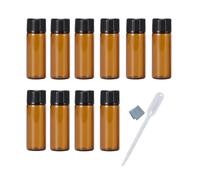 Elfenstall 10 botellas de vidrio ámbar de 1/6 onzas con reductor de orificio y tapón de rosca para aceite esencial, perfumes, líquidos, frascos de muestra, 1 paño limpio + cuentagotas de 3 ml