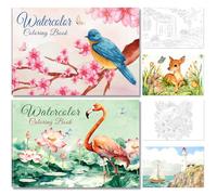 Elfew 2 Piezas Libro Acuarelas, Acuarela Libros para Colorear Adultos, A5 Papel Acuarela, Libro para Pintar Adultos, Watercolor, Manualidades para Adultos, 30 Diseños Únicos Animales y Más