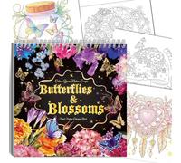 Elfew Mujeres Colorear, Libros Para Colorear Adultos, 35 Motivos Florales y Mariposas Inspirados en El Mindfulness, Libros De Colorear Para Adultos Mujeres, Encuadernación Espiral(21.5 x 21.5 cm)