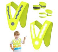 Elfinfi 2 Piezas Chaleco Reflectante Niño, Forma de V Chaleco Reflectante con 4 Piezas de Cinta Reflectante, Chalecos Reflectantes para Los Niños, Correr, Ciclismo, Altamente Reflectante