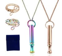 Elfinfi 2 Piezas Collar Hombre, Colgante Hombre con 2 Bolsas para Joyas y 2 Anillos de Moda, Ansiedad y Estres, Collar Hombre Acero Inoxidable para Meditación, Relajación y Calma (Colorido, Oro Rosa)