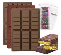 Elfinfi 3 Piezas Molde Chocolate, Silicona Molde Chocolate Dubai, Antiadherente Molde Tableta Chocolate para Tabletas de Chocolate, Caramelos, Pasteles, Tabletas de Chocolate con Leche (Marrón)