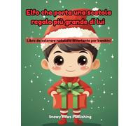 Elfo che porta una scatola regalo più grande di lui - Libro da colorare natalizio divertente per bambini