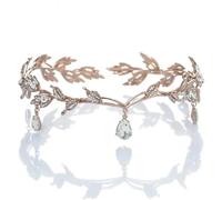 Elfo Corona De Cristal Accesorio for el cabello con diamantes de imitación, corona de hojas, Tiara en forma de gota de agua, joyería de boda for mujer, Tiara de princesa de elfo for fiesta con diamant