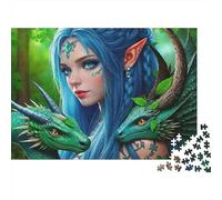 Elfo del Bosque con Dos Dragones Puzzle de 1000 Piezas Papel para Adultos Arte fantástico Juego de Puzzle para Familia Decoración Regalo 38x26cm/1000pcs