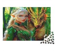 Elfo fantástico y dragón del Bosque Puzzle de 1000 Piezas Papel Adultos Escena mágica Verde Puzzle para Toda la Familia Relajante Regalo Hogar 52x38cm/1000pcs