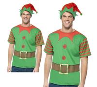 Elfo Navidad Camiseta Disfraz Fiesta Navidad Adulto Top Elfos + Sombrero