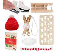 Elfo Puerta Accesorios Navidad,Lindas Decoraciones Navideñas,Puerta Elfo Navidad,Plantilla de Huella de Gnomo, Botas de Esquí, Trineo, Bastones de Esquí, Adornos Navideños para Casas de Juguete