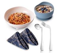 Elfzone Daptive Utensilios para ancianos, 6 piezas de cuchara y tenedor en ángulo para diestros, cuencos de succión y platos con baberos para adultos para comer, ayudas de Parkinson para vivir y