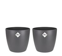 Elho Brussels Round - Macetero por Interior - 100% Plástico Reciclado - 2 Piezas - Ø 25 cm - Negro/Anthracite
