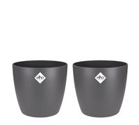 Elho Brussels Round - Macetero por Interior - 100% Plástico Reciclado - 2 Piezas - Ø 25 cm - Negro/Anthracite