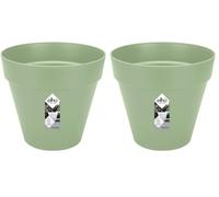Elho Loft Urban Round 20 - Macetero por Exterior - Ø 19.3 x H 17.5 cm - Verde/Pistache Green (Paquete de 2)