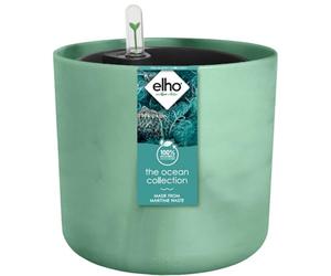 Elho The Ocean Collection Round con Sistema de Regado - Macetero por Interior - 100% Plástico Reciclado - Ø 22.3 x H 20.4 cm - Verde Pacífico