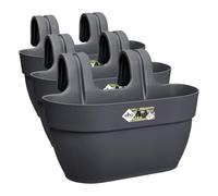 Elho Vibia Campana Easy Hanger M 36 - Jardinera por Balcón Exterior - 100% Plástico Reciclado - Ø 36.0 x H 26.5 cm - Negro/Anthracite (Paquete de 3)