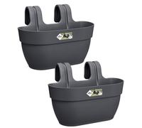 Elho Vibia Campana Easy Hanger M - Jardinera para Balcón - 100% Plástico Reciclado - Set de 2 - L36 x W24.1 x H26.5 cm - Negro/Anthracite