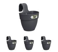 Elho Vibia Campana Easy Hanger S 21 - Jardinera por Balcón Exterior - 100% Plástico Reciclado - Ø 20.5 x H 26.5 cm - Negro/Anthracite (Paquete de 4)