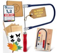Eli® Sierra de hoja para niños - Juego completo para marquetería con plantillas creativas - Hojas de sierra - Pinturas - Pincel - Papel de lija - Madera - Idea de regalo