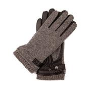 ELIAS - Guantes deportivos de piel de cordero para hombre con dorso de la mano de punto y forro polar cálido, función táctil, guantes de piel para hombre, mezcla de piel de punto, Gris y negro., 9.5