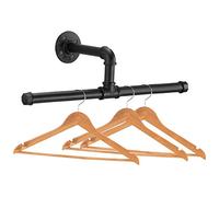 Elibbren Perchero flotante de tubería industrial montado en la pared, armario comercial o residencial, marco de soporte de acero negro de metal negro resistente, 1 paquete