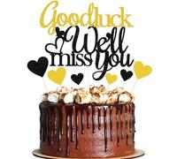 Elicola We Will Miss You Good Luck - Decoración para tartas con purpurina We Will Miss You para cambio de trabajo, jubilación, graduación, fiesta, decoración de tartas, color negro y dorado