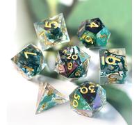 Elifel Dados DND Hechos a Mano con Revestimiento Iridiscente 7 Piezas, Juego de Dados D&D de Borde Afilado Resina para Juegos de rol Mazmorras y Dragones con Estuche de Regalo