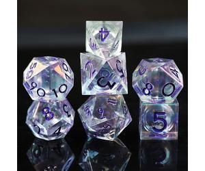 Elifel Dados DND Hechos a Mano con Revestimiento Iridiscente 7 Piezas, Juego de Dados D&D de Borde Afilado Resina para Juegos de rol Mazmorras y Dragones con Estuche de Regalo