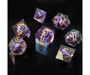 Elifel Dados DND Hechos a Mano con Revestimiento Iridiscente 7 Piezas, Juego de Dados D&D de Borde Afilado Resina para Juegos de rol Mazmorras y Dragones con Estuche de Regalo